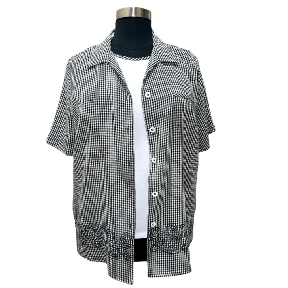 NWT Allison Daley 2 Piece Gingham Black & White Embroidered Top Set